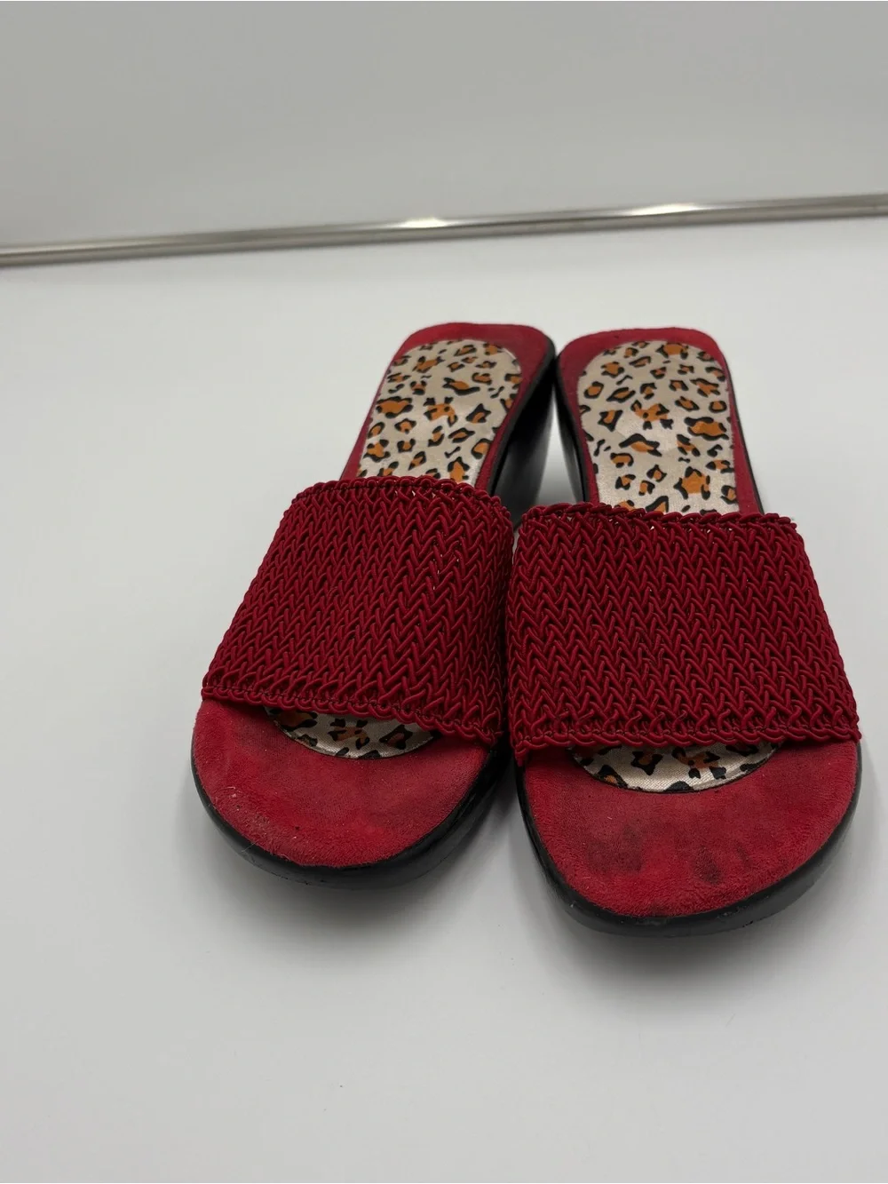 Vintage Y2K 90s Red Black Wedge Block Heel Mule Sandals Slides Women’s Size 8